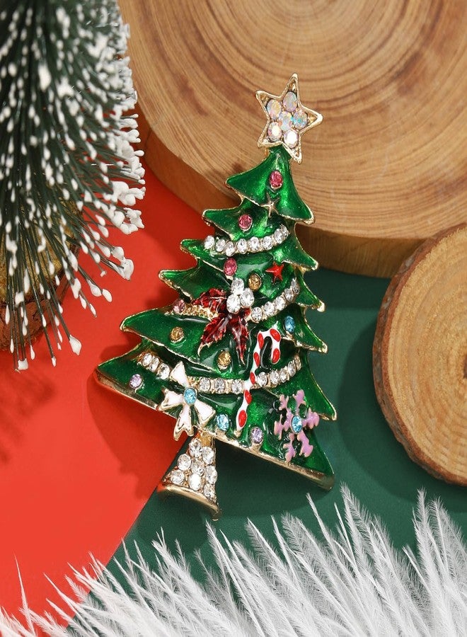 PINCHUAN Christmas Pins for Women Christmas Tree Brooches Rhinestone Christmas Theme Brooch Christmas Wreath Brooch Women Christmas Jewelry Pins Christmas Party Accessories-Green tree - Image 5