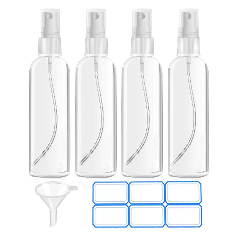 DTDNZKN 4 Pack 3.4 Oz (100ml) TSA Approved Travel Bottles, Travel Size Containers Spray Bottles with Labels - Fine Mist, Refillable, Reusable, Leak Proof - Image 1