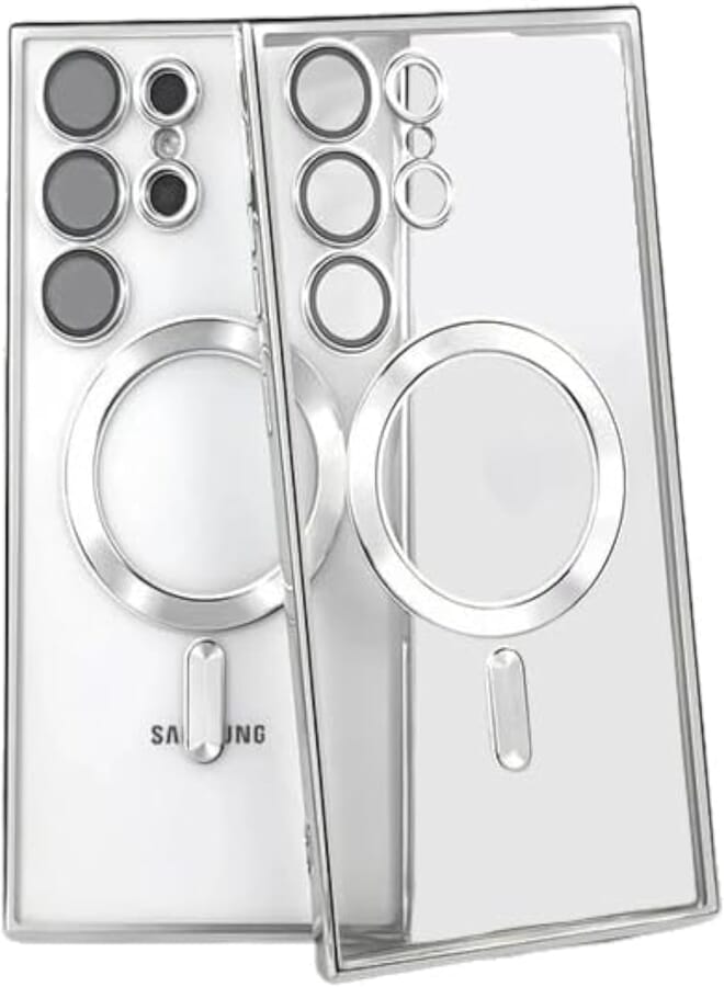 Next Store Magnetic Clear Case Compatible with Samsung Galaxy S22 Ultra with Camera Lens Protector, Support Magnetic Charging, Plating Shockproof Slim Protective Cover (Grey)