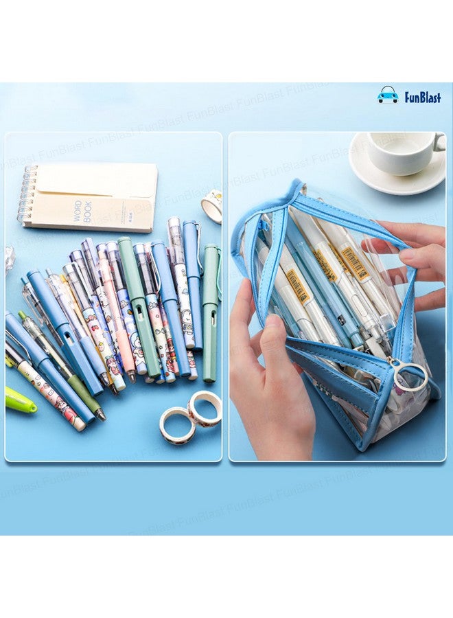 فنبلاست حقيبة أقلام FunBlast كبيرة السعة، حقيبة أقلام شفافة مع سحاب للإغلاق، حقيبة مكياج محمولة، حقيبة جمالية، حقيبة قرطاسية لطيفة للطلاب والفتيات والبالغين والمكاتب (أزرق) - Image 4