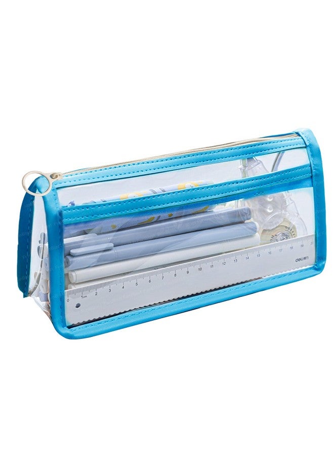 فنبلاست حقيبة أقلام FunBlast كبيرة السعة، حقيبة أقلام شفافة مع سحاب للإغلاق، حقيبة مكياج محمولة، حقيبة جمالية، حقيبة قرطاسية لطيفة للطلاب والفتيات والبالغين والمكاتب (أزرق) - Image 1