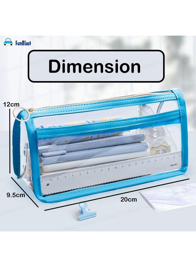 فنبلاست حقيبة أقلام FunBlast كبيرة السعة، حقيبة أقلام شفافة مع سحاب للإغلاق، حقيبة مكياج محمولة، حقيبة جمالية، حقيبة قرطاسية لطيفة للطلاب والفتيات والبالغين والمكاتب (أزرق) - Image 3