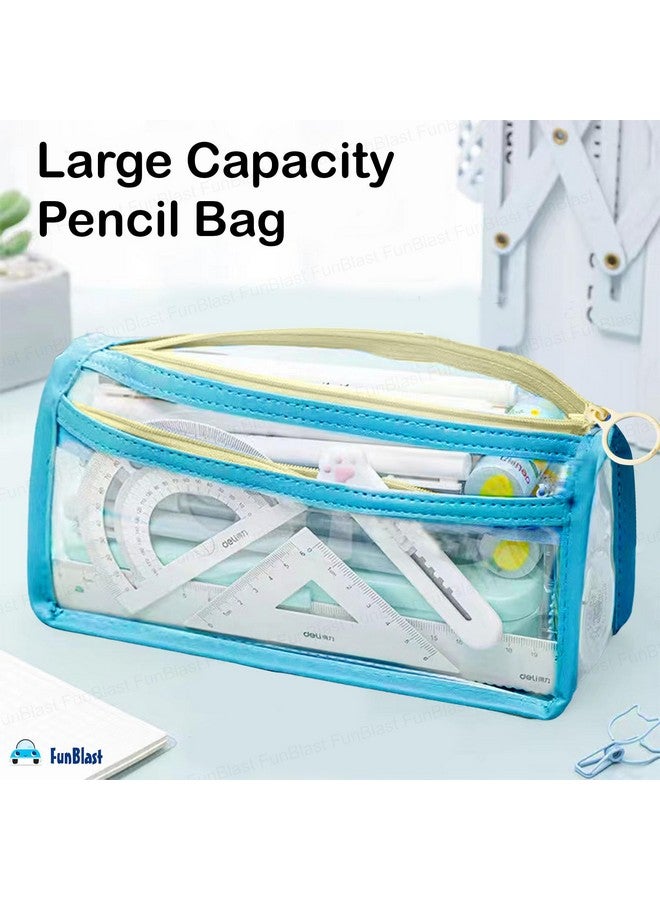 فنبلاست حقيبة أقلام FunBlast كبيرة السعة، حقيبة أقلام شفافة مع سحاب للإغلاق، حقيبة مكياج محمولة، حقيبة جمالية، حقيبة قرطاسية لطيفة للطلاب والفتيات والبالغين والمكاتب (أزرق) - Image 2