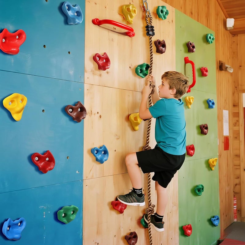 TOPNEW 20 PCS Rock Climbing Holds for Kids, Rock Wall Holds with 6.56 Ft Climbing Rope and 2 Handles, Rock Wall Climbing Kit for Indoor and Outdoor Playset - Includes Mounting Hardware - Image 4