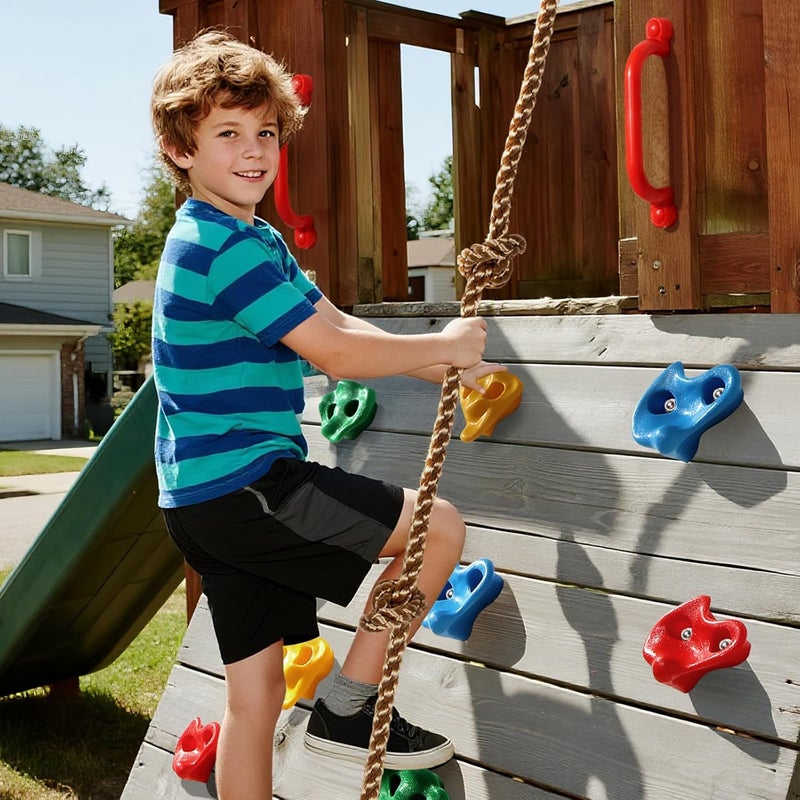 TOPNEW 20 PCS Rock Climbing Holds for Kids, Rock Wall Holds with 6.56 Ft Climbing Rope and 2 Handles, Rock Wall Climbing Kit for Indoor and Outdoor Playset - Includes Mounting Hardware - Image 3