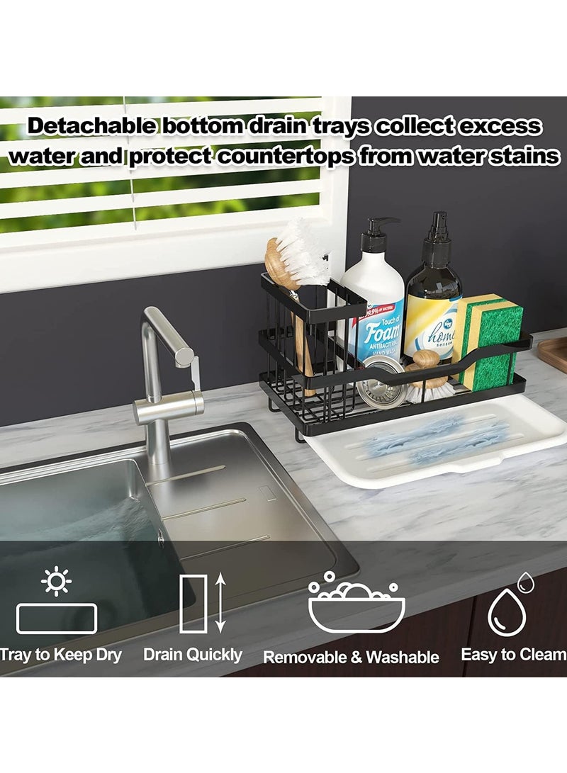 Arabest Kitchen Sink Shelf,Soap Sponge Drain Rack Holder,304 Self-Drainage Kitchen Sink Caddy,Rustproof Waterproof Quick Drying Dish Sponge Organizer,Bathroom Accessorie(Black) - Image 4