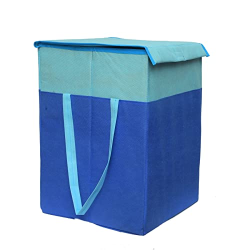 MBW Laundry Basket for Clothes | 75L | Laundry Bag for Clothes with lid, Basket for Bedroom & Bathroom Dorm (Sqaure Blue - Pack of 1) - Image 1