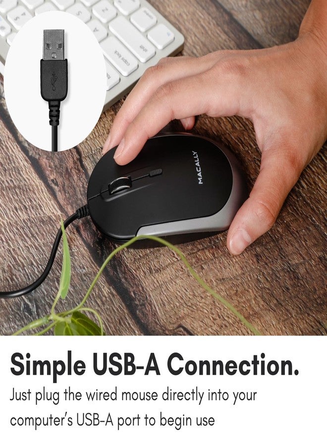Macally Silent Wired Mouse - Slim & Compact USB Mouse for Apple Mac or Windows PC Laptop/Desktop - Designed with Optical Sensor & DPI Switch - Simple & Comfortable Wired Computer Mice (Space Gray) - Image 3