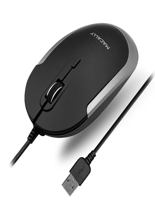 Macally Silent Wired Mouse - Slim & Compact USB Mouse for Apple Mac or Windows PC Laptop/Desktop - Designed with Optical Sensor & DPI Switch - Simple & Comfortable Wired Computer Mice (Space Gray) - Image 1