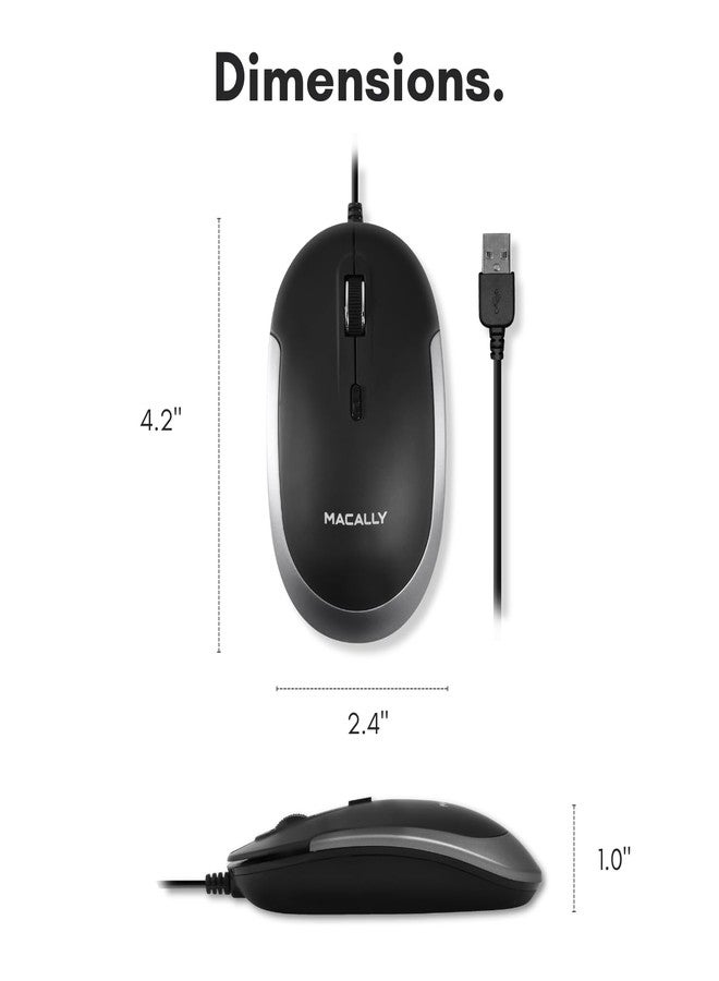 Macally Silent Wired Mouse - Slim & Compact USB Mouse for Apple Mac or Windows PC Laptop/Desktop - Designed with Optical Sensor & DPI Switch - Simple & Comfortable Wired Computer Mice (Space Gray) - Image 5