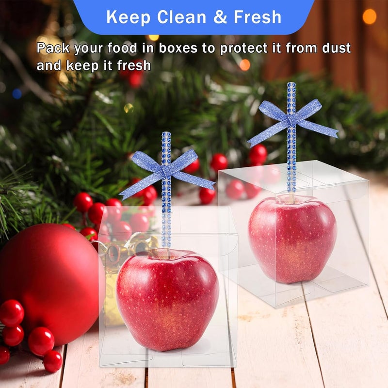Anglekai 10+10 Candy Apple Kits, AngleKai 10Pcs Bling Candy Apple Sticks/ 10Pcs Candy Apple Boxes/ 25 Yard Ribbon, Rhinestone Caramel Apple Sticks Clear Candy Apple Boxes with Hole(Royal Blue) - Image 4
