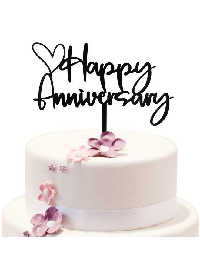 BEISHIDA Happy Aniversary Cake Topper Black Cake Decoration Company Anniversary Party Decoration for Wedding Anniversary Party for Men Women Cake Decorations Supplies - Image 1