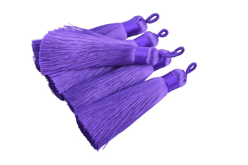 KONMAY 10pcs 3.4''(8.5cm) Handmade Imitation Silk Tassels with Hanging Loop for Jewelry Making (Purple) - Image 4