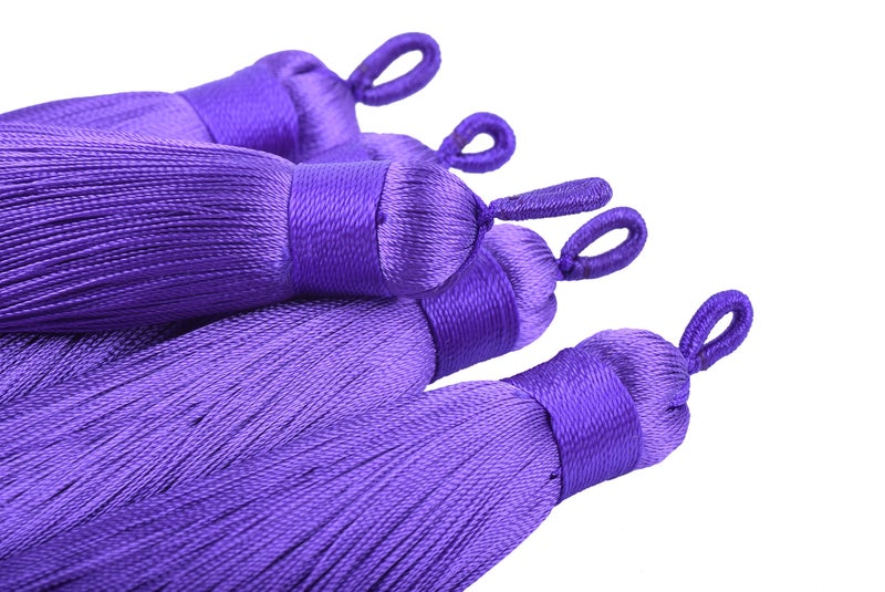 KONMAY 10pcs 3.4''(8.5cm) Handmade Imitation Silk Tassels with Hanging Loop for Jewelry Making (Purple) - Image 2