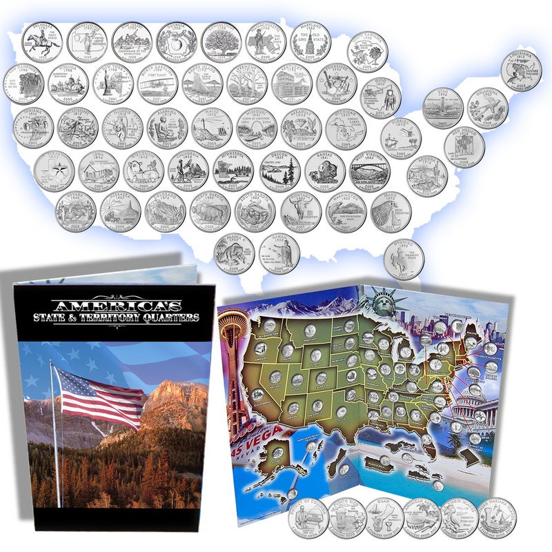 First Commemorative Mint Complete 50 Uncirculated State 9908 Quarter Collection Set 6 Territory Quarters from The US Territories Program in a Beautiful Folder Display Book Complete Set - Image 2