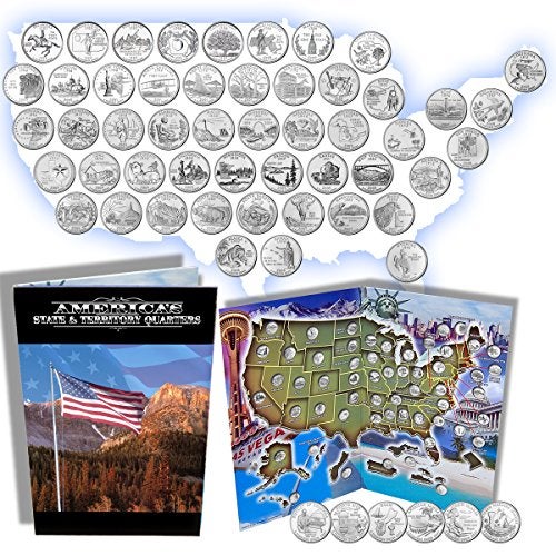 First Commemorative Mint Complete 50 Uncirculated State 9908 Quarter Collection Set 6 Territory Quarters from The US Territories Program in a Beautiful Folder Display Book Complete Set - Image 1