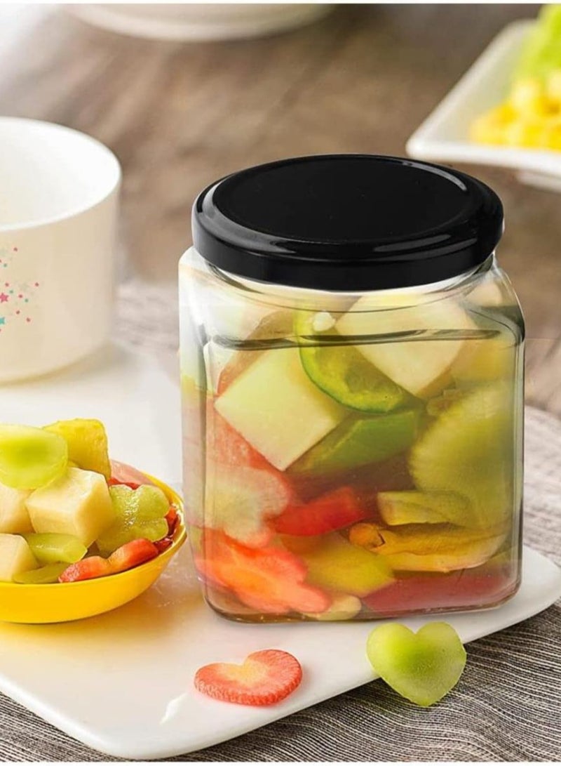 فوفو جرة مربعة بغطاء معدني أسود محكم الغلق (8 أونصة/200 مل)، جرة زجاجية شفافة محكمة الغلق، تستخدم كحلوى، حبوب القهوة، التوابل، العسل، المربى، الهلام، إجمالي 12 برطمانًا - Image 3