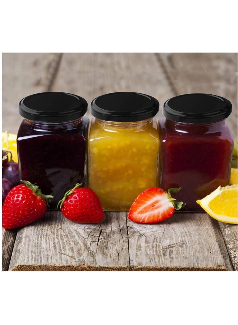 فوفو جرة مربعة بغطاء معدني أسود محكم الغلق (8 أونصة/200 مل)، جرة زجاجية شفافة محكمة الغلق، تستخدم كحلوى، حبوب القهوة، التوابل، العسل، المربى، الهلام، إجمالي 12 برطمانًا - Image 5