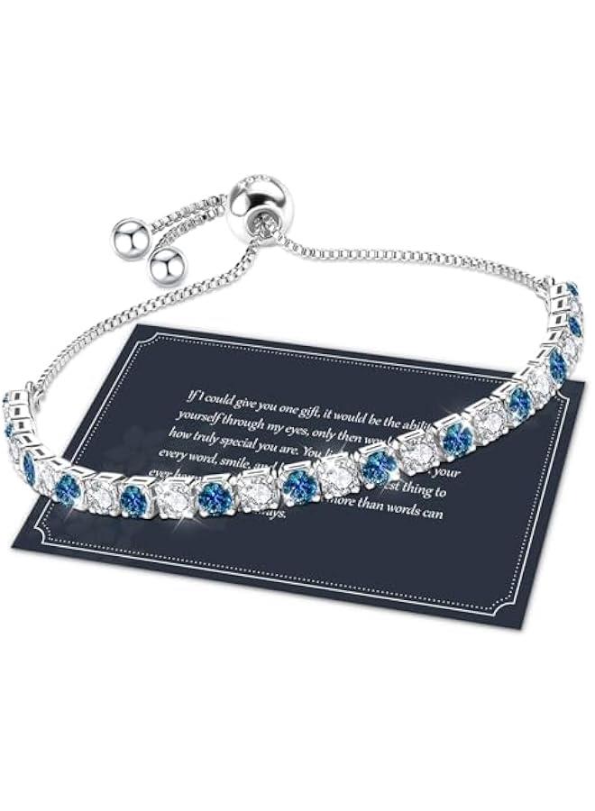Sterling Silver Bracelet, Adjustable Bracelet Tennis Bracelet for Women Hypoallergenic S926 Bracelet for Lady Crystal Diamond Bracelet Sparkling Cubic Zirconia Bracelet for Mother - Image 1