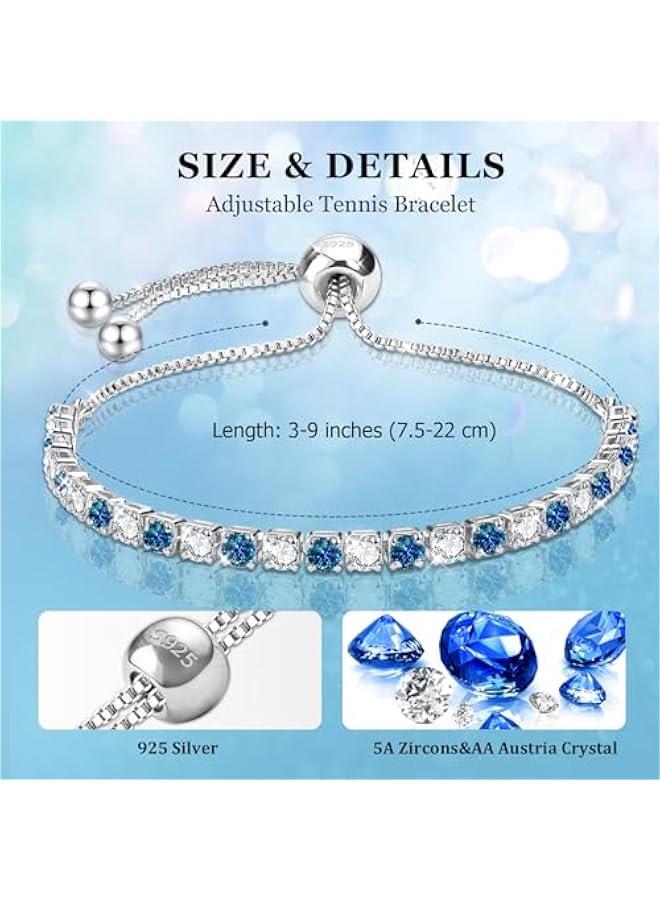 Sterling Silver Bracelet, Adjustable Bracelet Tennis Bracelet for Women Hypoallergenic S926 Bracelet for Lady Crystal Diamond Bracelet Sparkling Cubic Zirconia Bracelet for Mother - Image 2
