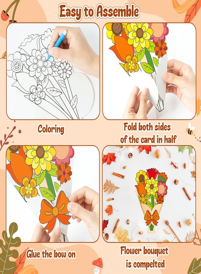 CY2SIDE 28PCS Color Your Own 3D Fall Flower Bouquet for Mom Make Your Own Color Thankful Paper Floral Craft DIY Autumn Craft for Kids School Project Thanksgiving Day Flower Bouquet for Teacher and Mom - Image 3