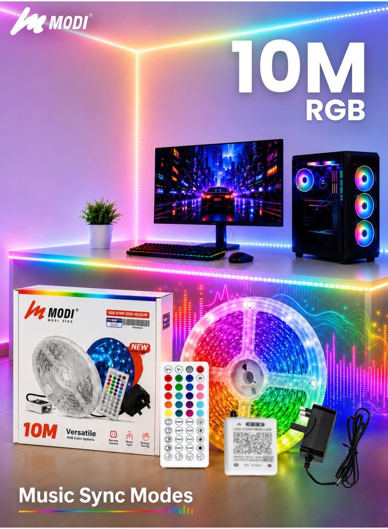 MODI 10M RGB LED Strip Light – Music Sync Multicolor Neon Tape with Timer & Remote - Image 1