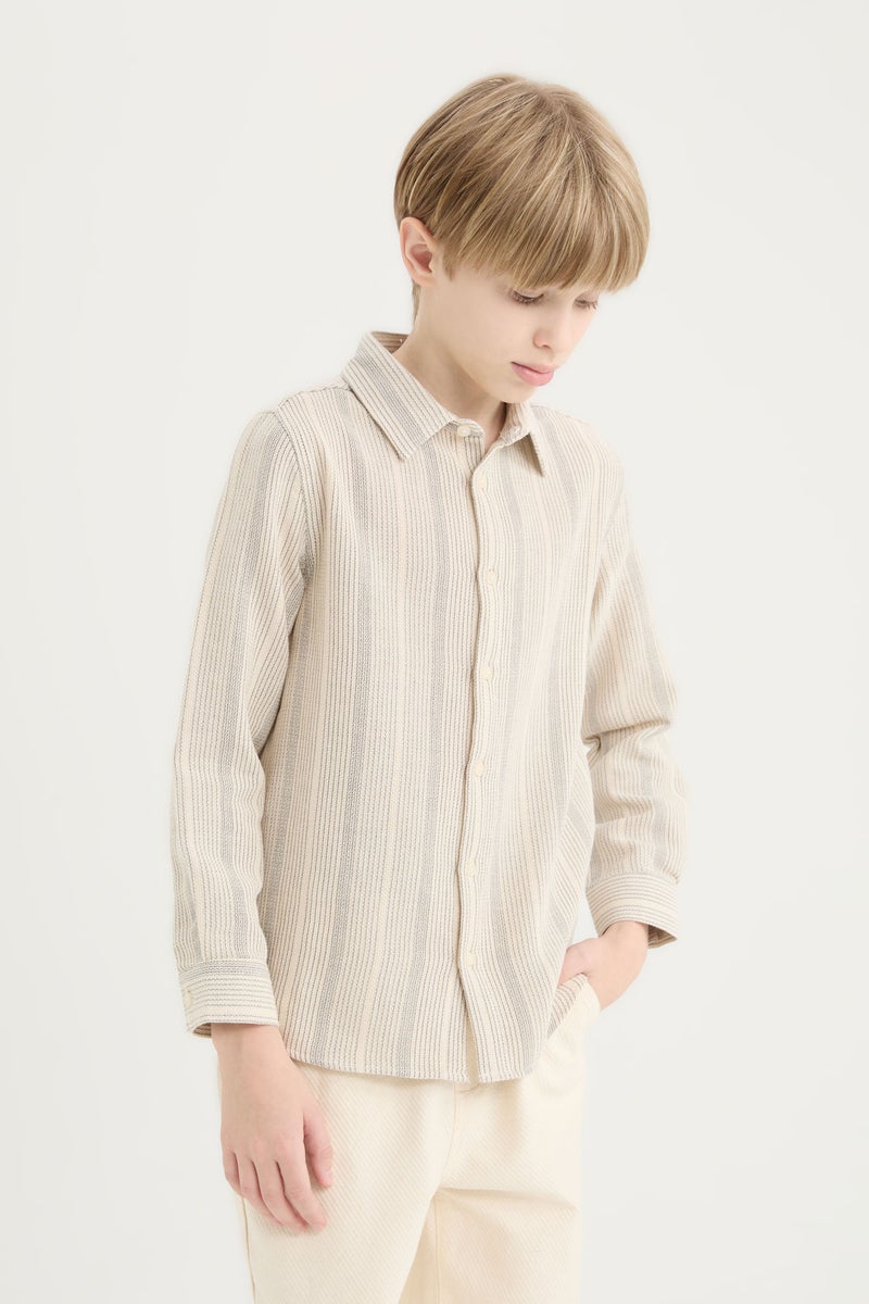 DeFacto Beige Boy Regular Fit Polo Collar Striped Shirt Casual - Image 3