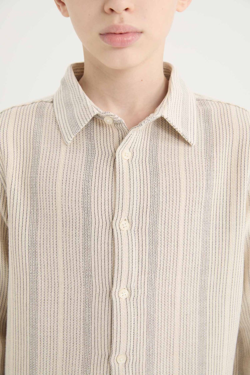 DeFacto Beige Boy Regular Fit Polo Collar Striped Shirt Casual - Image 4