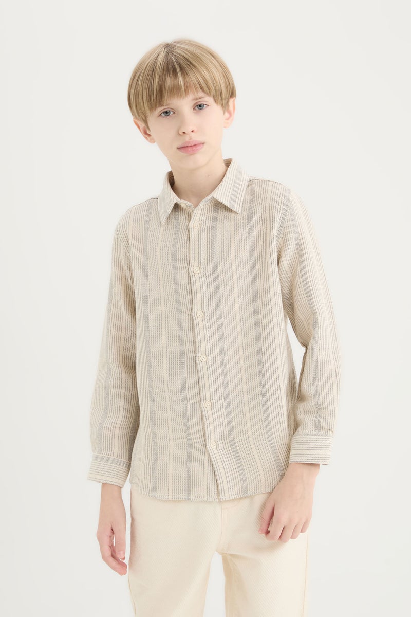 DeFacto Beige Boy Regular Fit Polo Collar Striped Shirt Casual - Image 5
