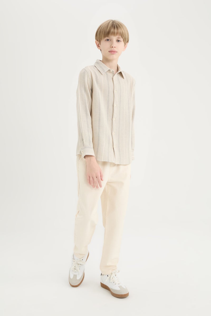 DeFacto Beige Boy Regular Fit Polo Collar Striped Shirt Casual - Image 2