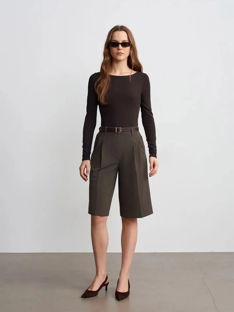 ديلفين DILVIN High-waist Belted Woven Tailored Shorts