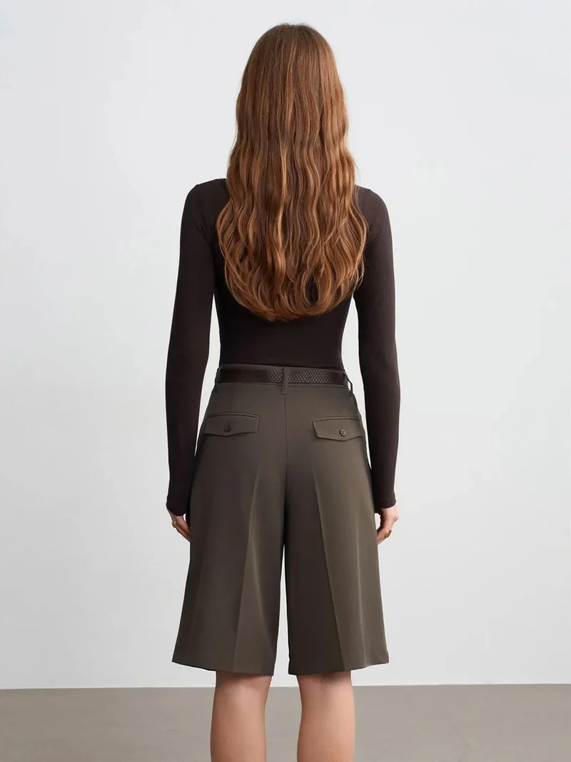 ديلفين DILVIN High-waist Belted Woven Tailored Shorts
