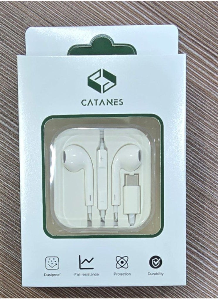 ( for iPhone 15 Pro Max ) Wired Headphone For Apple Type C Wired iPhone Headphones In-Ear Earbuds Built-in Microphone and Volume Control / White