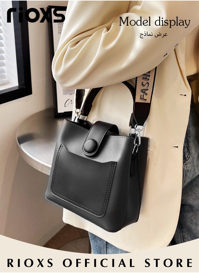 RIOXS Women's Multifunctional Bucket Bag with Zipper Closure, Retro Tote Shoulder Bag, Small Trendy Crossbody Bag with a Zipped Pocket Inside, Made of PU Leather with Clean Edges and Seams, Perfect for Using in Office, Dating or Other Daily Occasions, 19*12*17.5CM  - Image 2