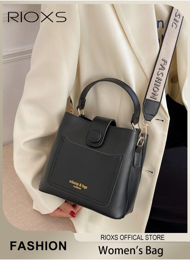RIOXS Women's Multifunctional Bucket Bag with Zipper Closure, Retro Tote Shoulder Bag, Small Trendy Crossbody Bag with a Zipped Pocket Inside, Made of PU Leather with Clean Edges and Seams, Perfect for Using in Office, Dating or Other Daily Occasions, 19*12*17.5CM  - Image 1