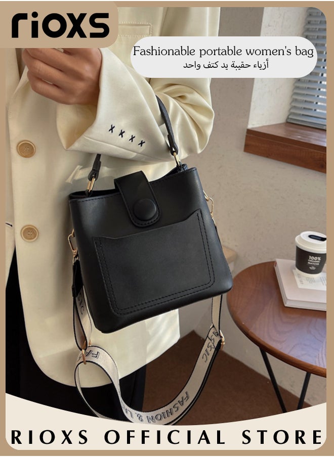 RIOXS Women's Multifunctional Bucket Bag with Zipper Closure, Retro Tote Shoulder Bag, Small Trendy Crossbody Bag with a Zipped Pocket Inside, Made of PU Leather with Clean Edges and Seams, Perfect for Using in Office, Dating or Other Daily Occasions, 19*12*17.5CM  - Image 3