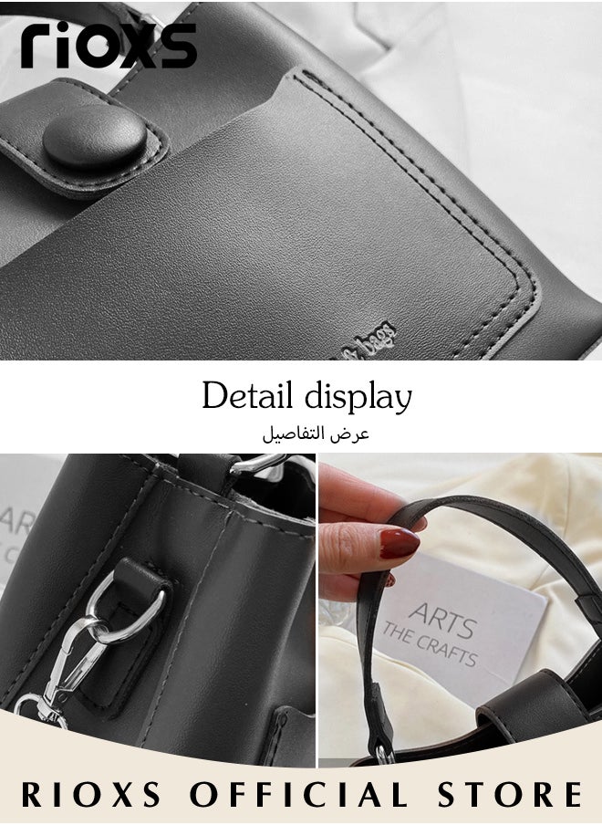 RIOXS Women's Multifunctional Bucket Bag with Zipper Closure, Retro Tote Shoulder Bag, Small Trendy Crossbody Bag with a Zipped Pocket Inside, Made of PU Leather with Clean Edges and Seams, Perfect for Using in Office, Dating or Other Daily Occasions, 19*12*17.5CM  - Image 5