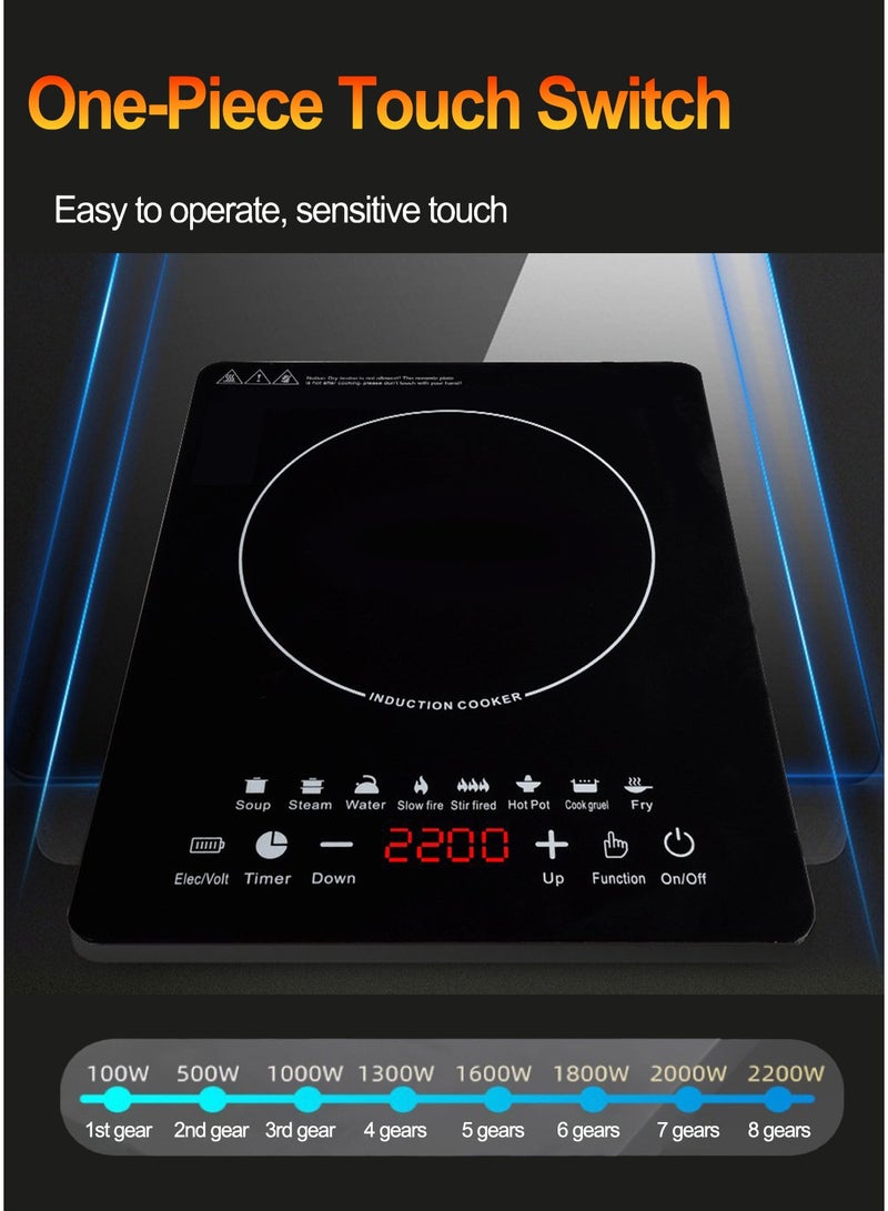 CUBEXELL Portable Induction Cooktop Intelligent Touch Glass Panel Low Noise Hot Plate 2200W Single Burner Cooktop High-temperature Resistant Cookware, Multi-functional Cooking Energy-saving Black. - Image 3