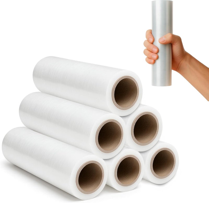 Rago Transparent stretch film 25 cm I 6 rolls I hand wrapping film 300 g with mandrel Ø38 mm – Pallet Moving Film – Packaging Home & Transport - Image 1