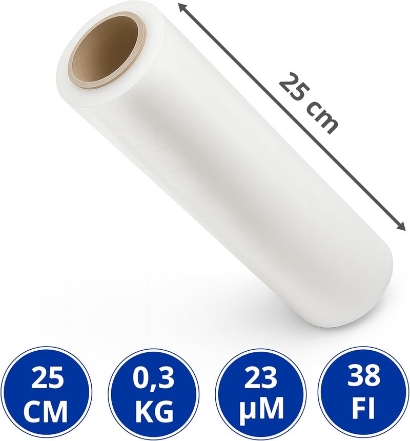 Rago Transparent stretch film 25 cm I 6 rolls I hand wrapping film 300 g with mandrel Ø38 mm – Pallet Moving Film – Packaging Home & Transport - Image 4