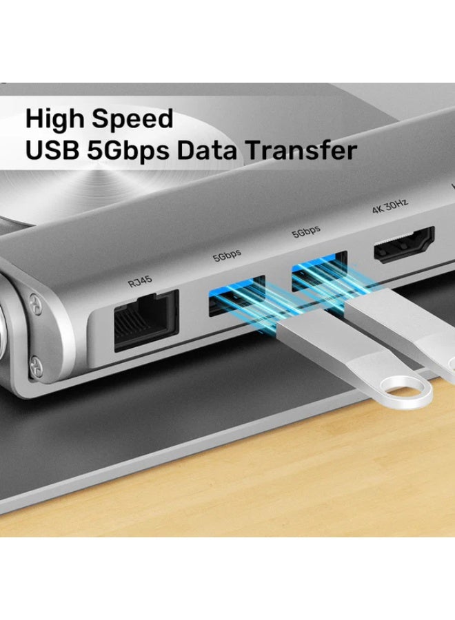 UNITEK حامل لابتوب دوار 360° مع محور USB-C (2*USB3.0 + HDMI 4K 30Hz + إيثرنت ميغابت + PD100W) - Image 4