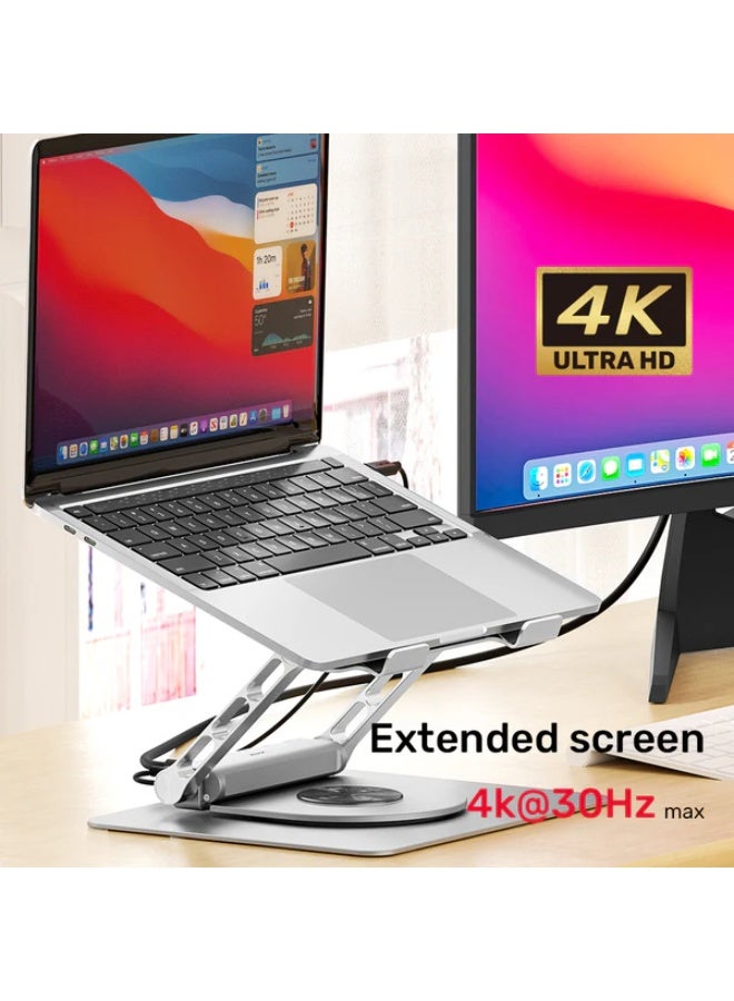 UNITEK حامل لابتوب دوار 360° مع محور USB-C (2*USB3.0 + HDMI 4K 30Hz + إيثرنت ميغابت + PD100W) - Image 2