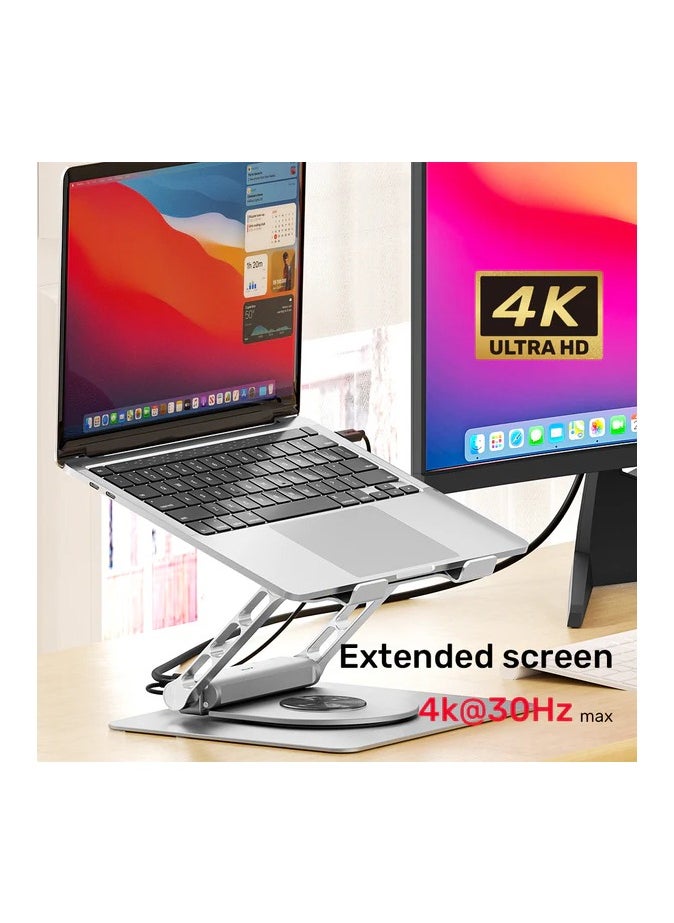 UNITEK 360° Rotating Laptop Stand with USB-C Hub (2*USB3.0 + HDMI 4K 30Hz + Megabit Ethernet + PD100W)  - Image 3