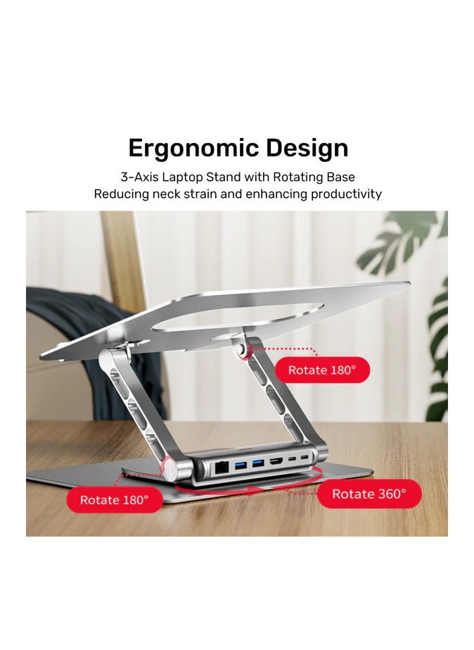 UNITEK 360° Rotating Laptop Stand with USB-C Hub (2*USB3.0 + HDMI 4K 30Hz + Megabit Ethernet + PD100W)  - Image 4
