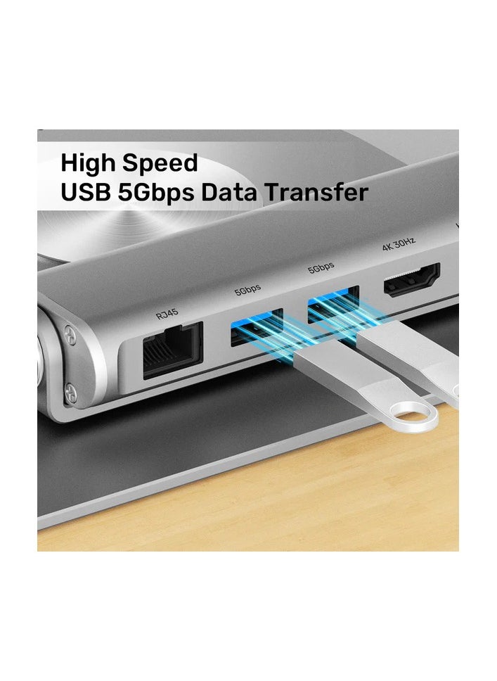UNITEK - 360° Rotating Laptop Stand with USB-C Hub (2*USB3.0 + HDMI 4K 30Hz + Megabit Ethernet + PD100W) - Image 1