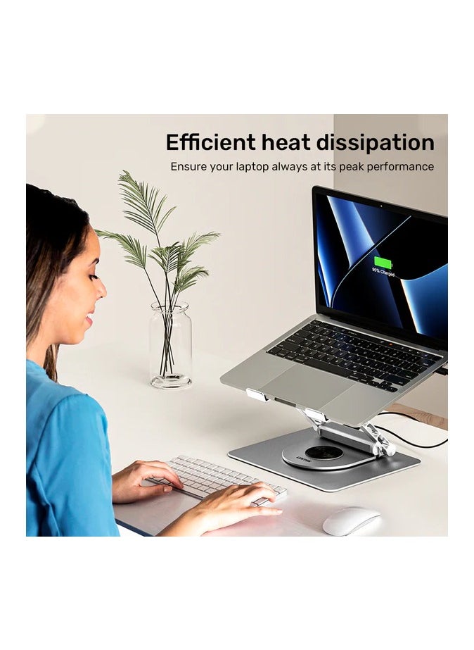 UNITEK - 360° Rotating Laptop Stand with USB-C Hub (2*USB3.0 + HDMI 4K 30Hz + Megabit Ethernet + PD100W) - Image 1