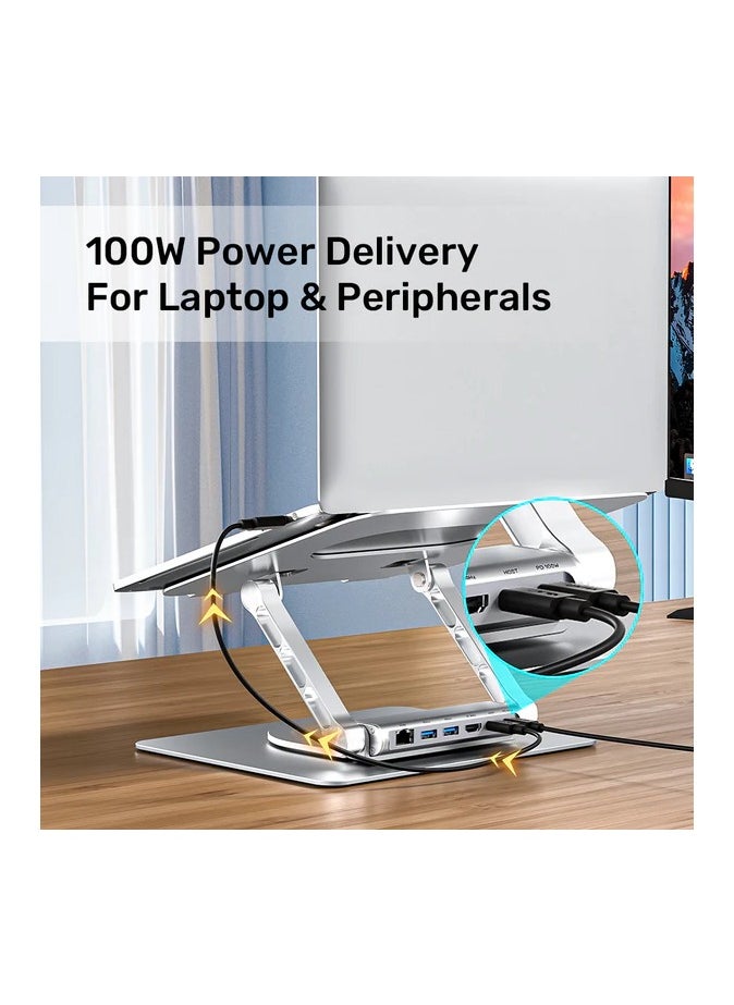 UNITEK - 360° Rotating Laptop Stand with USB-C Hub (2*USB3.0 + HDMI 4K 30Hz + Megabit Ethernet + PD100W) - Image 1