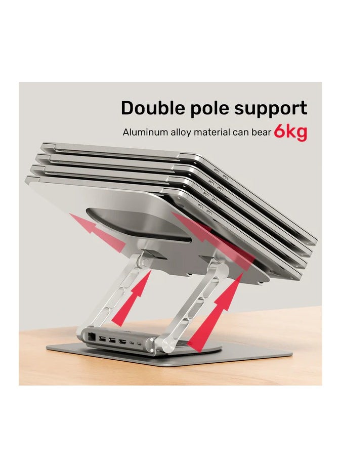 UNITEK - 360° Rotating Laptop Stand with USB-C Hub (2*USB3.0 + HDMI 4K 30Hz + Megabit Ethernet + PD100W) - Image 1