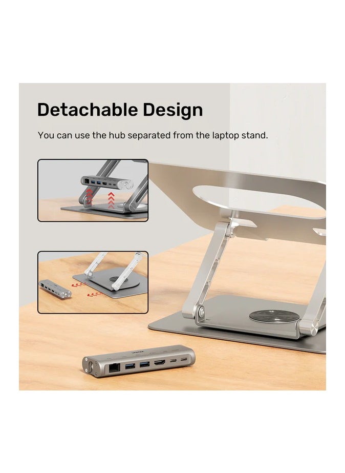 UNITEK - 360° Rotating Laptop Stand with USB-C Hub (2*USB3.0 + HDMI 4K 30Hz + Megabit Ethernet + PD100W) - Image 1