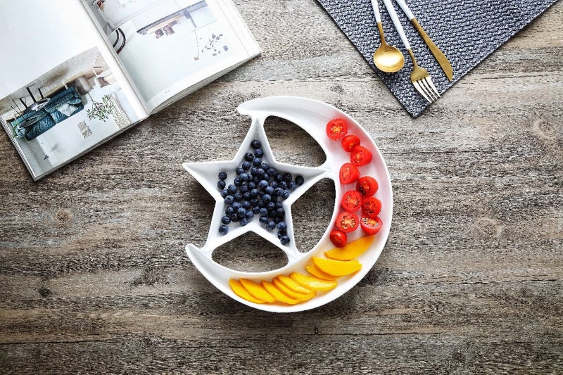 دوف طبق تقديم من البورسلان بشكل القمر والنجمة مقاس 10 بوصة